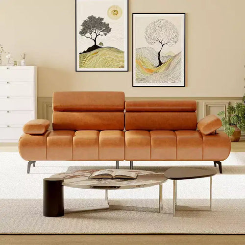 Acekool 86'' Futon Sofa Bed Couch, Convertible 3-Seater with Adjustable Backrest & Headrest, Faux Leather Sleeper, for Living Room, Sofa