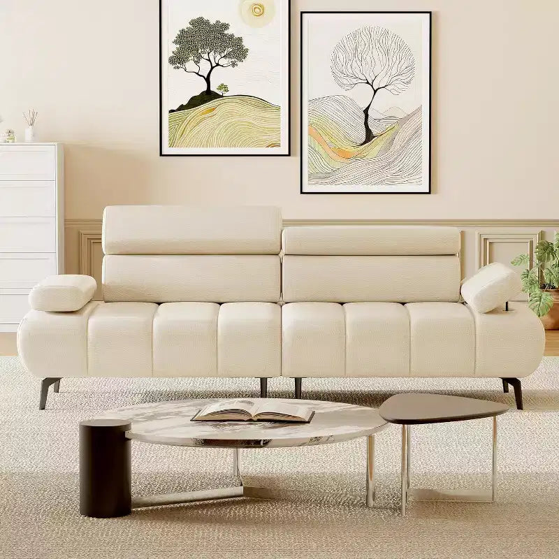 Canapé-lit futon Acekool 86'', convertible 3 places avec dossier et appuie-tête réglables, en similicuir, pour salon, canapé