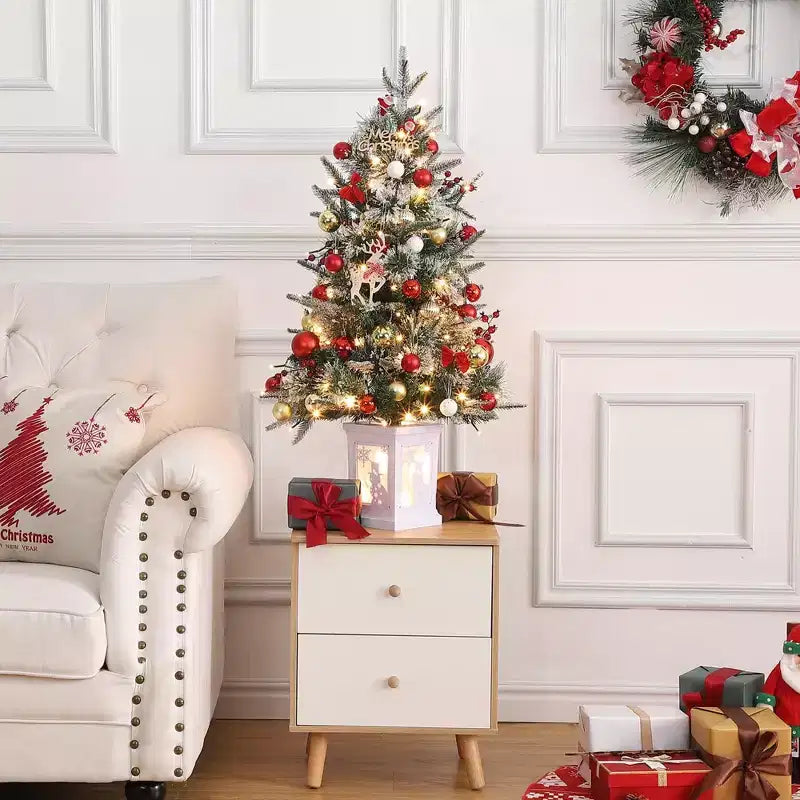 Sapin de table floqué Acekool 90 cm : ambiance saisonnière instantanée avec éclairage sans fil