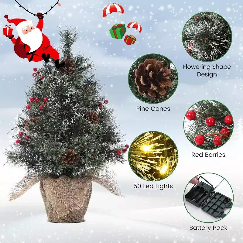 Sapin de table floqué Acekool 90 cm : ambiance saisonnière instantanée avec éclairage sans fil