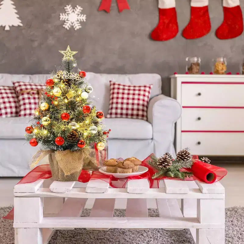 Sapin de table floqué Acekool 90 cm : ambiance saisonnière instantanée avec éclairage sans fil