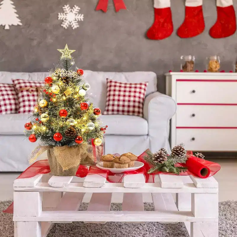 Sapin de table floqué Acekool 90 cm : ambiance saisonnière instantanée avec éclairage sans fil