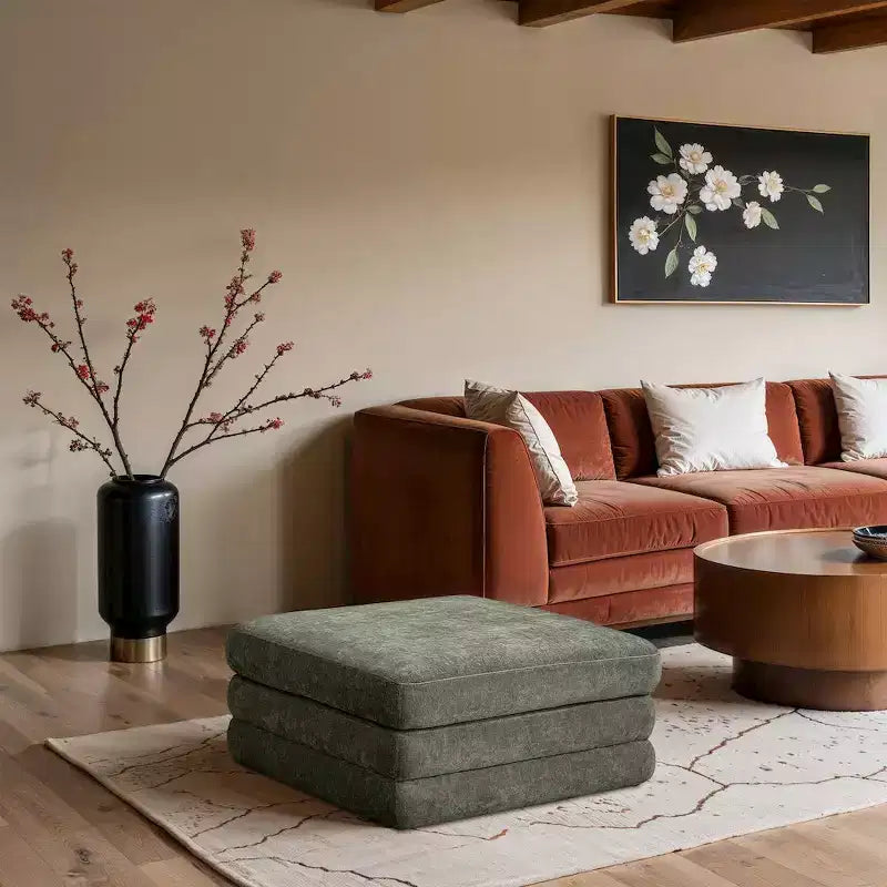 Meridian Furniture, Pouf modulaire rembourré en tissu chenille Stellar