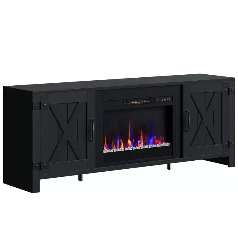 Bestier Meuble TV de cheminée rustique 63 po pour téléviseurs jusqu'à 70 po, centre de divertissement avec cheminée chauffante 23 po et armoire avec porte de grange