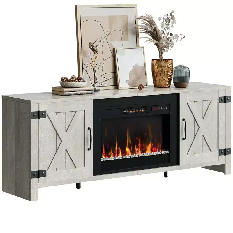 Bestier Meuble TV de cheminée rustique 63 po pour téléviseurs jusqu'à 70 po, centre de divertissement avec cheminée chauffante 23 po et armoire avec porte de grange