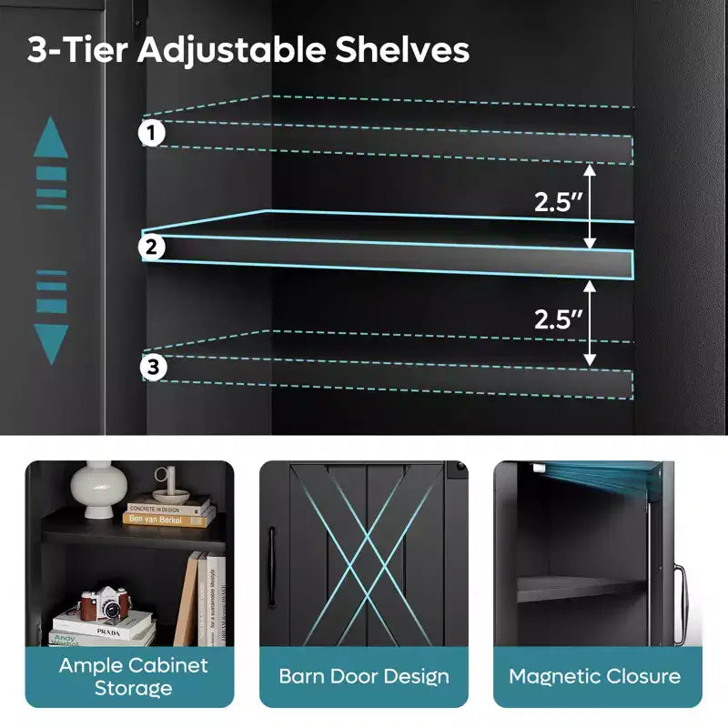 Bestier Meuble TV de cheminée rustique 63 po pour téléviseurs jusqu'à 70 po, centre de divertissement avec cheminée chauffante 23 po et armoire avec porte de grange