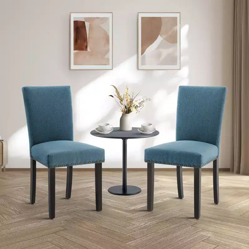 Lot de 2 chaises de salle à manger modernes, chaises de cuisine en tissu rembourré avec garniture cloutée, chaises de salle à manger confortables pour petit appartement, maison