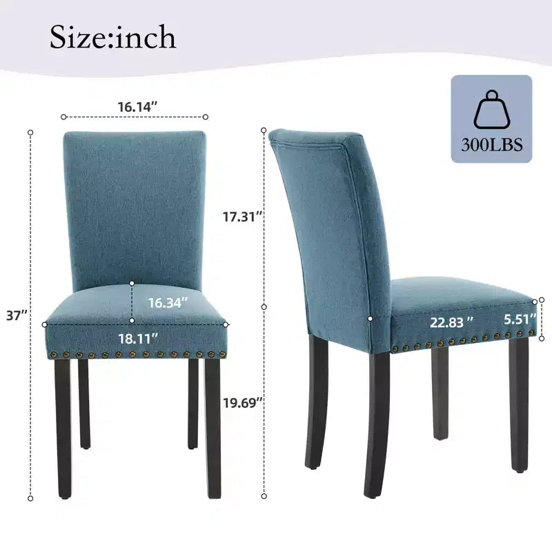 Lot de 2 chaises de salle à manger modernes, chaises de cuisine en tissu rembourré avec garniture cloutée, chaises de salle à manger confortables pour petit appartement, maison