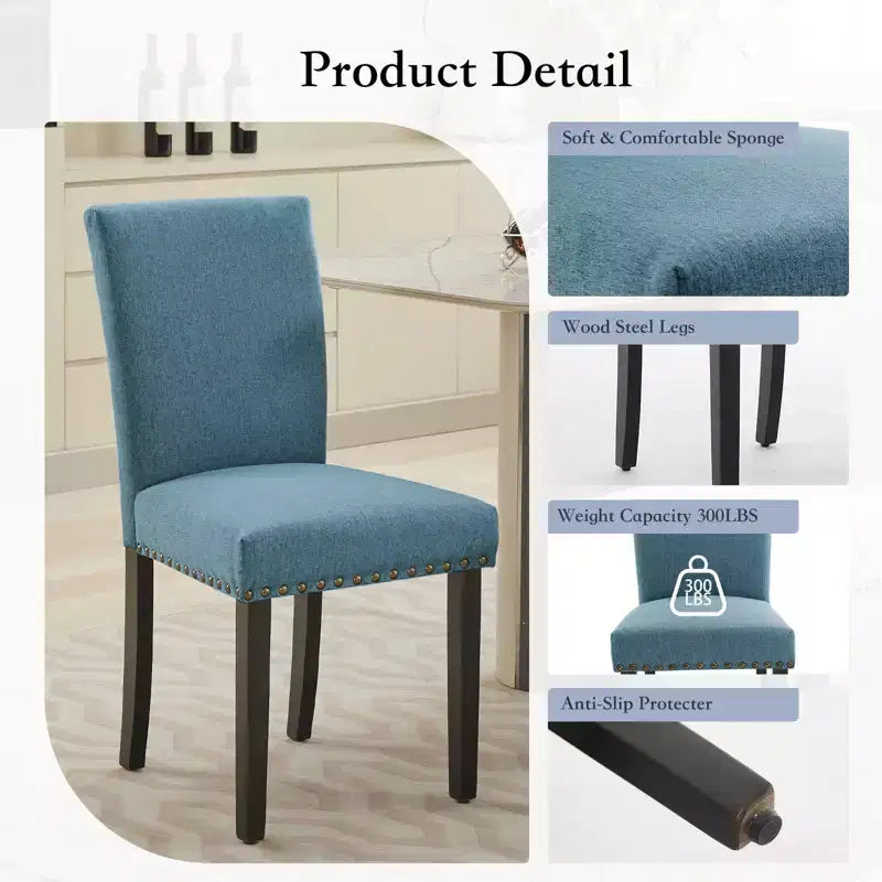 Lot de 2 chaises de salle à manger modernes, chaises de cuisine en tissu rembourré avec garniture cloutée, chaises de salle à manger confortables pour petit appartement, maison