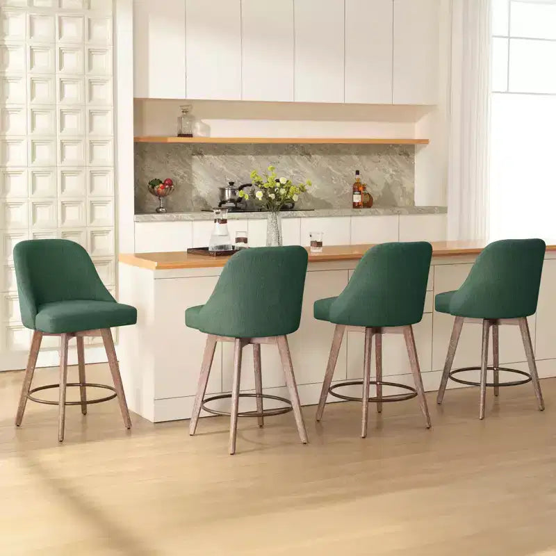 Lot de 4 tabourets de bar pivotants Bekrvio de 66 cm avec dossiers et pieds en bois, tabourets de bar rembourrés en tissu lin/cuir PU pour îlot de cuisine