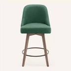 Lot de 4 tabourets de bar pivotants Bekrvio de 66 cm avec dossiers et pieds en bois, tabourets de bar rembourrés en tissu lin/cuir PU pour îlot de cuisine