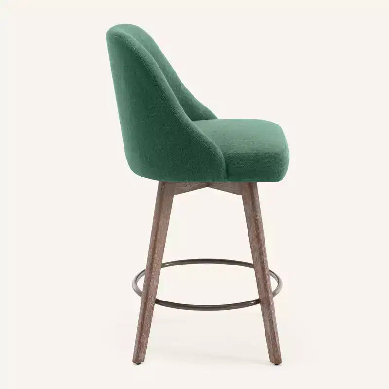 Lot de 4 tabourets de bar pivotants Bekrvio de 66 cm avec dossiers et pieds en bois, tabourets de bar rembourrés en tissu lin/cuir PU pour îlot de cuisine