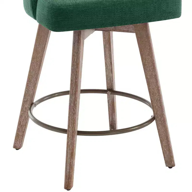 Lot de 4 tabourets de bar pivotants Bekrvio de 66 cm avec dossiers et pieds en bois, tabourets de bar rembourrés en tissu lin/cuir PU pour îlot de cuisine