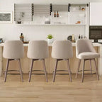Lot de 4 tabourets de bar pivotants Bekrvio de 66 cm avec dossiers et pieds en bois, tabourets de bar rembourrés en tissu lin/cuir PU pour îlot de cuisine