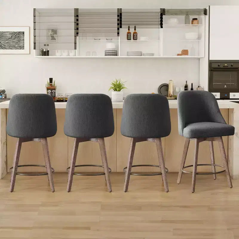Lot de 4 tabourets de bar pivotants Bekrvio de 66 cm avec dossiers et pieds en bois, tabourets de bar rembourrés en tissu lin/cuir PU pour îlot de cuisine