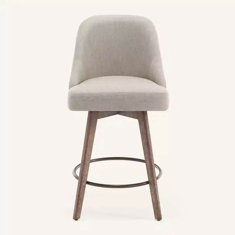 Lot de 4 tabourets de bar pivotants Bekrvio de 66 cm avec dossiers et pieds en bois, tabourets de bar rembourrés en tissu lin/cuir PU pour îlot de cuisine