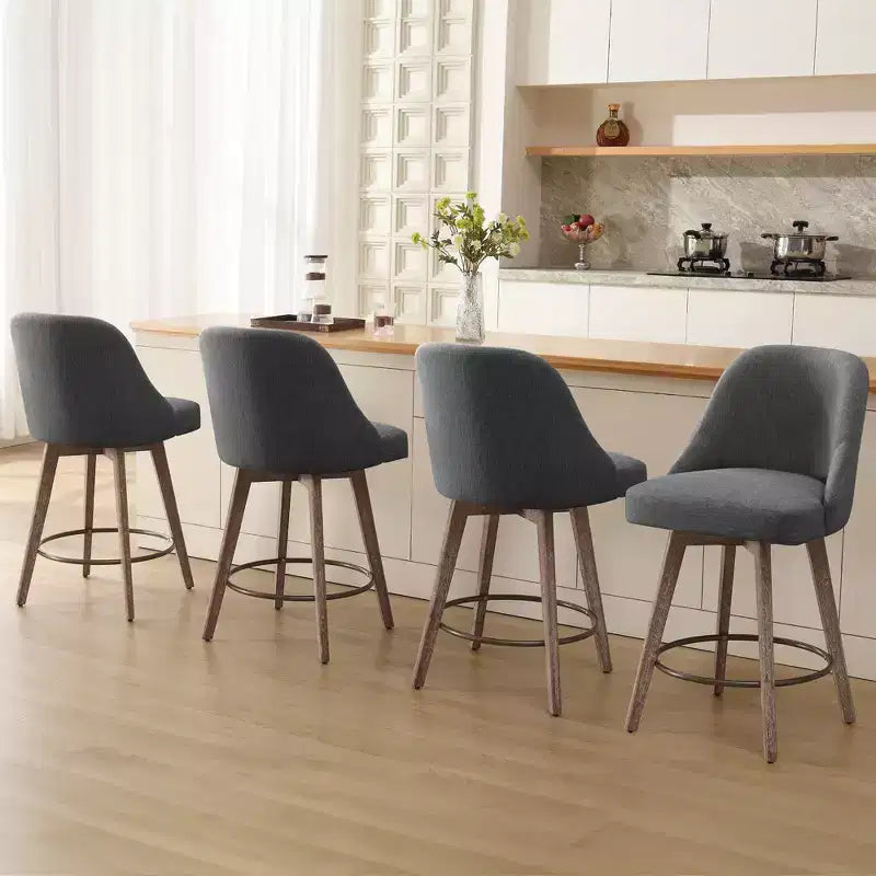 Lot de 4 tabourets de bar pivotants Bekrvio de 66 cm avec dossiers et pieds en bois, tabourets de bar rembourrés en tissu lin/cuir PU pour îlot de cuisine