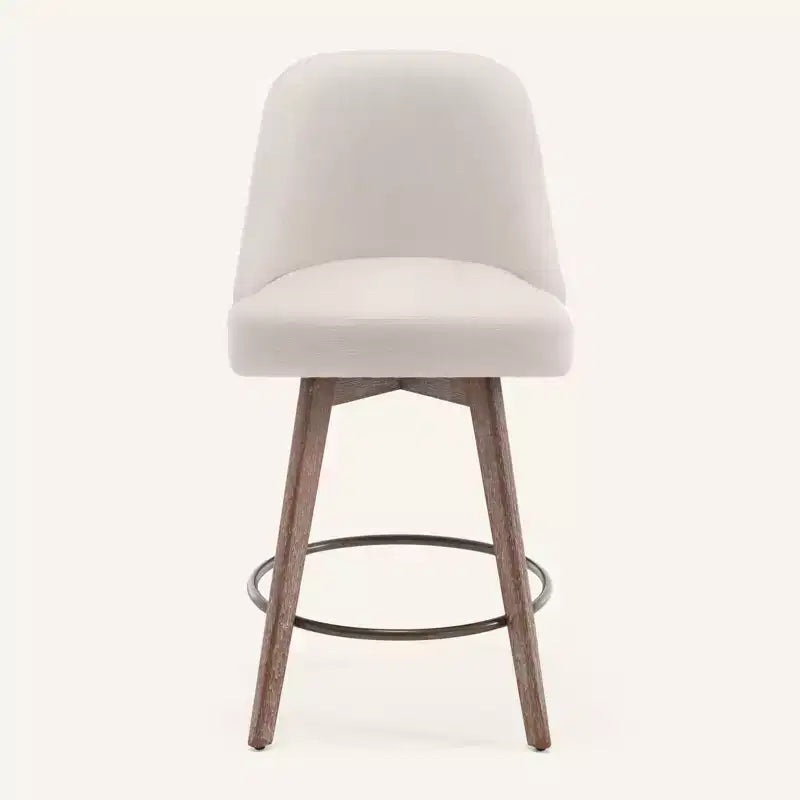 Lot de 4 tabourets de bar pivotants Bekrvio de 66 cm avec dossiers et pieds en bois, tabourets de bar rembourrés en tissu lin/cuir PU pour îlot de cuisine