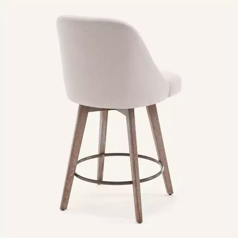 Lot de 4 tabourets de bar pivotants Bekrvio de 66 cm avec dossiers et pieds en bois, tabourets de bar rembourrés en tissu lin/cuir PU pour îlot de cuisine