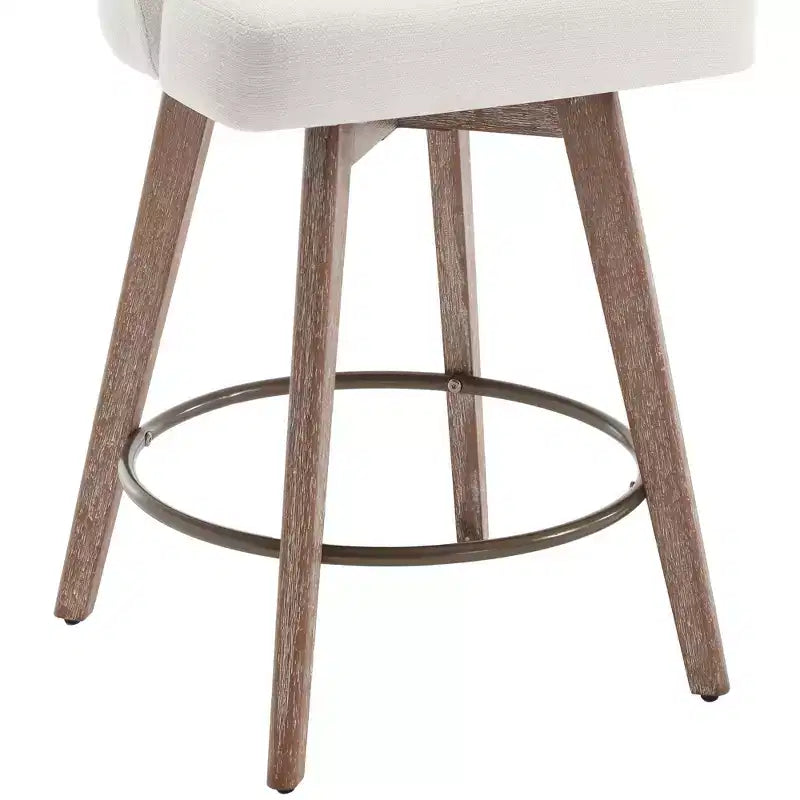 Lot de 4 tabourets de bar pivotants Bekrvio de 66 cm avec dossiers et pieds en bois, tabourets de bar rembourrés en tissu lin/cuir PU pour îlot de cuisine
