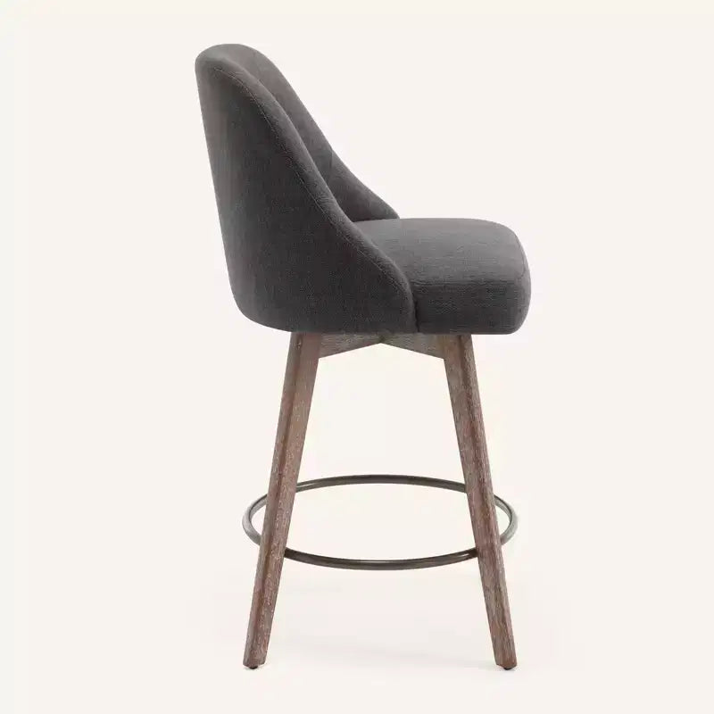 Lot de 4 tabourets de bar pivotants Bekrvio de 66 cm avec dossiers et pieds en bois, tabourets de bar rembourrés en tissu lin/cuir PU pour îlot de cuisine