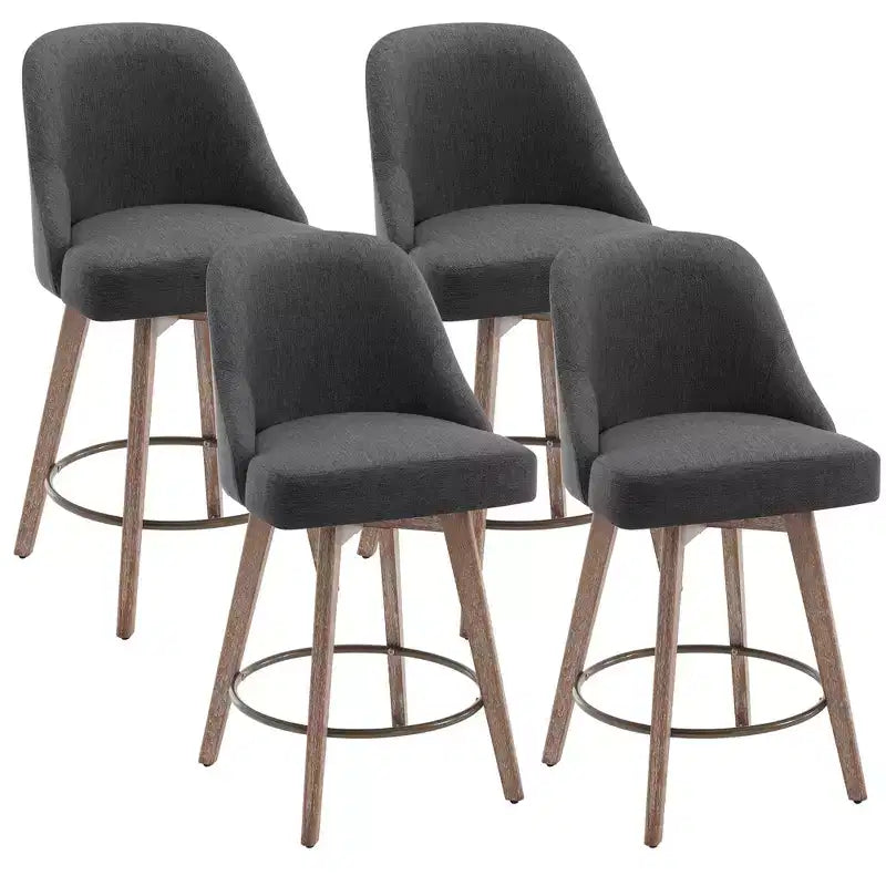 Bekrvio 26'' Counter Height Swivel Bar Stools Set of 4 Backs and Wood Legs,Linen Fabric/PU Leather Upholstered Barstools for Kitchen Island