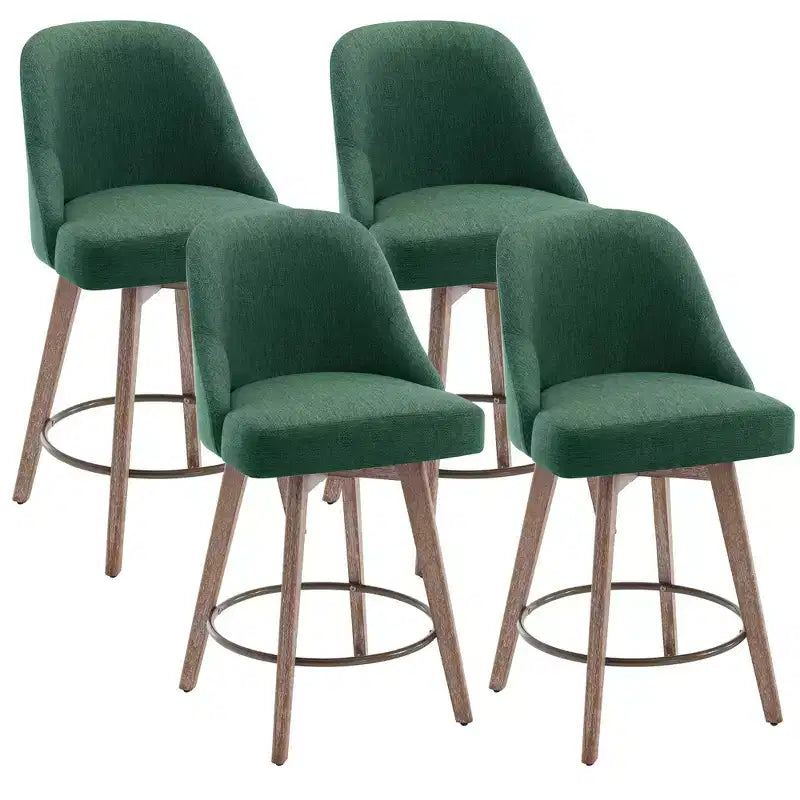 Lot de 4 tabourets de bar pivotants Bekrvio de 66 cm avec dossiers et pieds en bois, tabourets de bar rembourrés en tissu lin/cuir PU pour îlot de cuisine