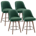 Lot de 4 tabourets de bar pivotants Bekrvio de 66 cm avec dossiers et pieds en bois, tabourets de bar rembourrés en tissu lin/cuir PU pour îlot de cuisine