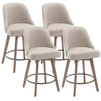 Lot de 4 tabourets de bar pivotants Bekrvio de 66 cm avec dossiers et pieds en bois, tabourets de bar rembourrés en tissu lin/cuir PU pour îlot de cuisine