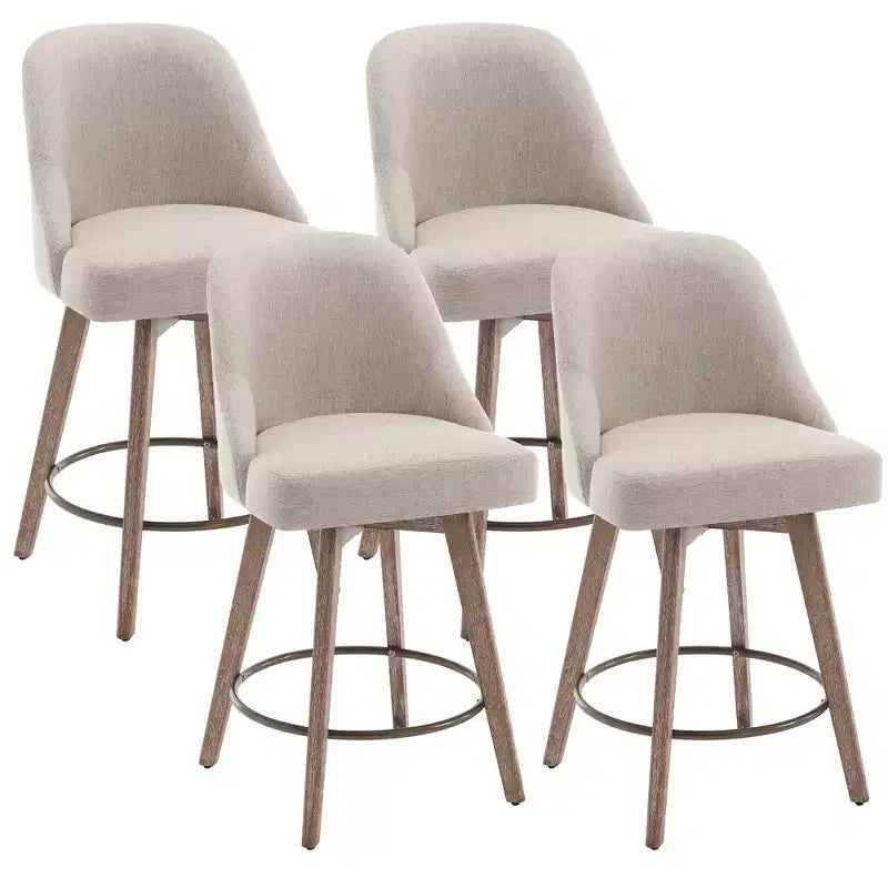 Lot de 4 tabourets de bar pivotants Bekrvio de 66 cm avec dossiers et pieds en bois, tabourets de bar rembourrés en tissu lin/cuir PU pour îlot de cuisine
