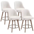 Lot de 4 tabourets de bar pivotants Bekrvio de 66 cm avec dossiers et pieds en bois, tabourets de bar rembourrés en tissu lin/cuir PU pour îlot de cuisine