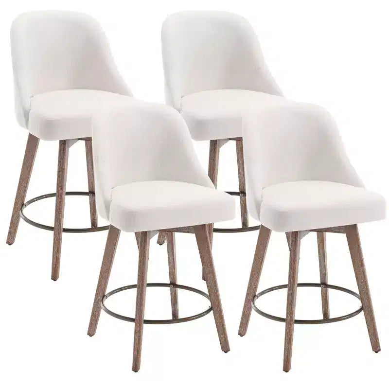 Lot de 4 tabourets de bar pivotants Bekrvio de 66 cm avec dossiers et pieds en bois, tabourets de bar rembourrés en tissu lin/cuir PU pour îlot de cuisine