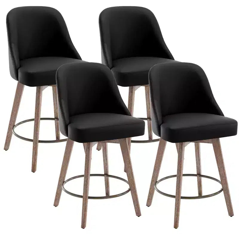 Lot de 4 tabourets de bar pivotants Bekrvio de 66 cm avec dossiers et pieds en bois, tabourets de bar rembourrés en tissu lin/cuir PU pour îlot de cuisine