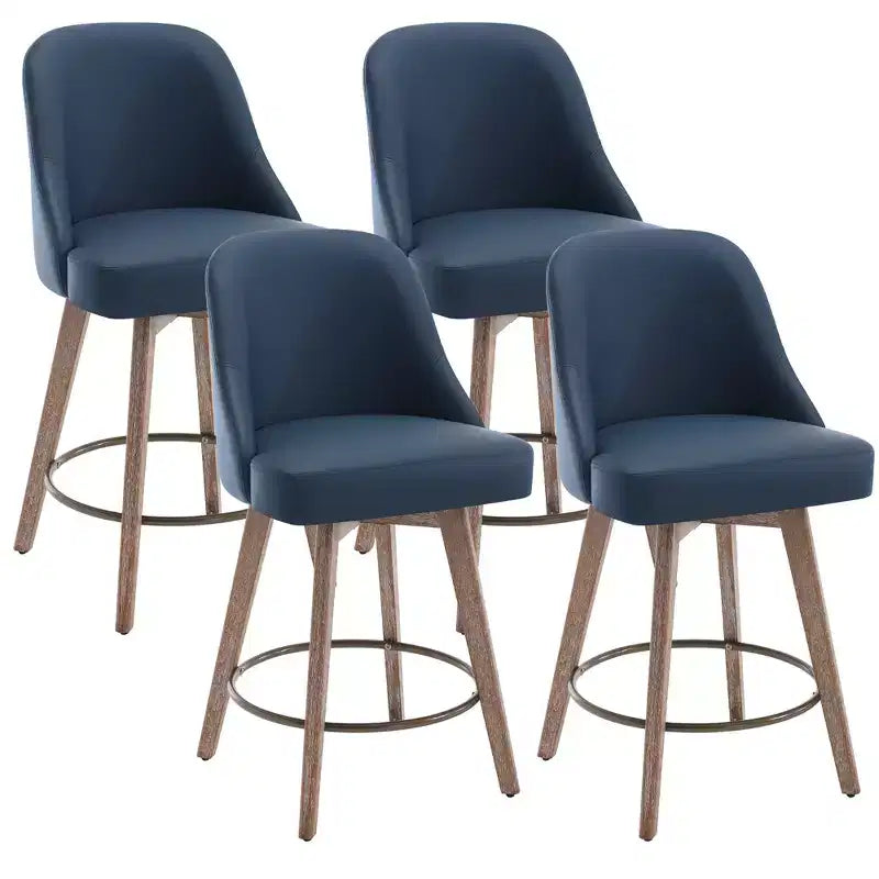 Lot de 4 tabourets de bar pivotants Bekrvio de 66 cm avec dossiers et pieds en bois, tabourets de bar rembourrés en tissu lin/cuir PU pour îlot de cuisine
