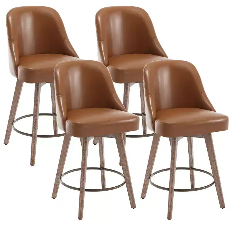 Lot de 4 tabourets de bar pivotants Bekrvio de 66 cm avec dossiers et pieds en bois, tabourets de bar rembourrés en tissu lin/cuir PU pour îlot de cuisine