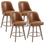 Lot de 4 tabourets de bar pivotants Bekrvio de 66 cm avec dossiers et pieds en bois, tabourets de bar rembourrés en tissu lin/cuir PU pour îlot de cuisine