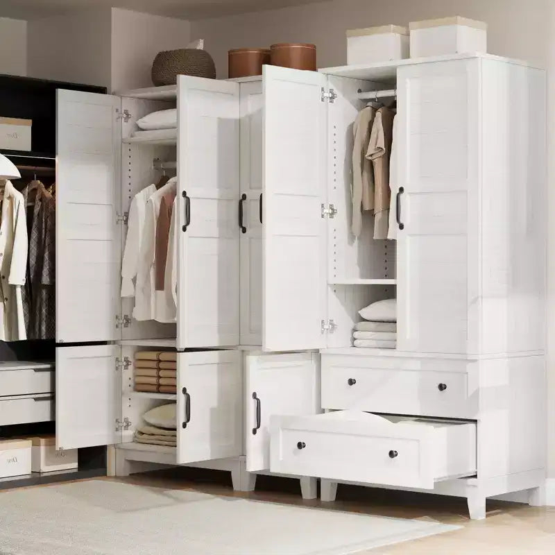 Armoire-penderie en bois de 72 po avec tringle de suspension, armoire haute autoportante avec 18 tablettes réglables