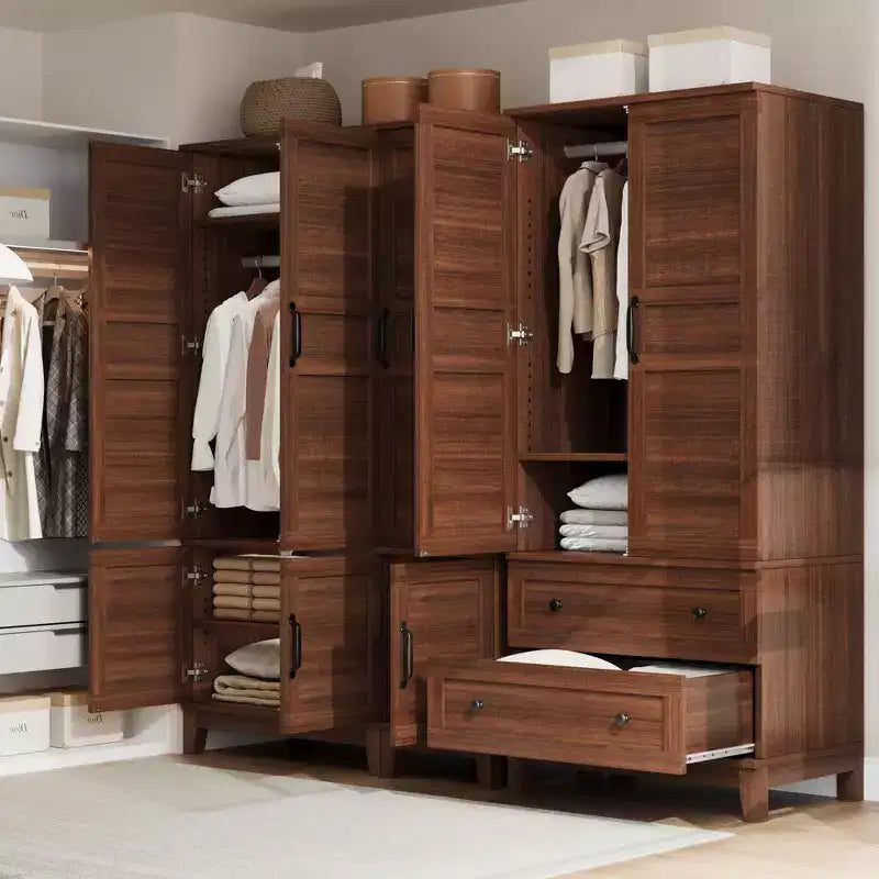 Armoire-penderie en bois de 72 po avec tringle de suspension, armoire haute autoportante avec 18 tablettes réglables