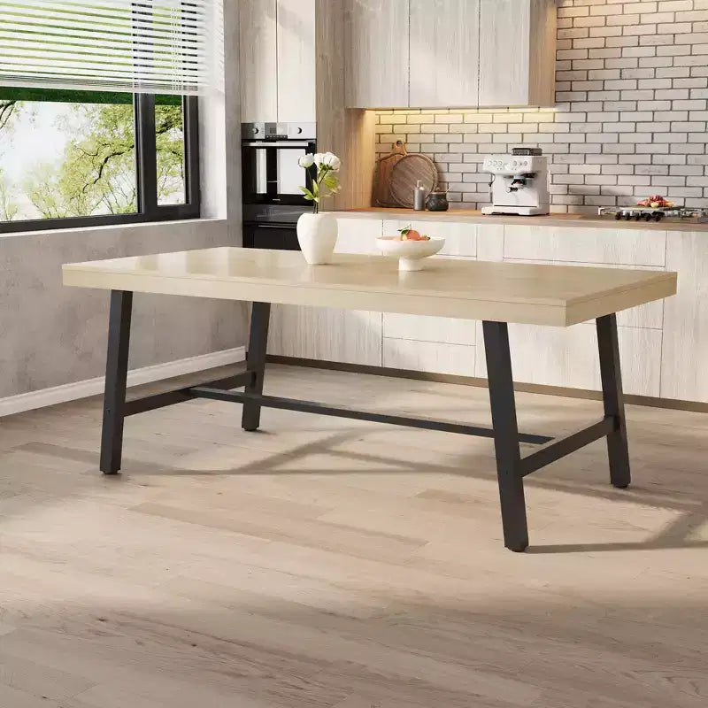 71 Table de salle à manger pour 6 à 10 personnes, table de cuisine rectangulaire de style ferme moderne, avec pieds réglables et cadre en métal robuste, pour salle à manger, salon, sans chaise
