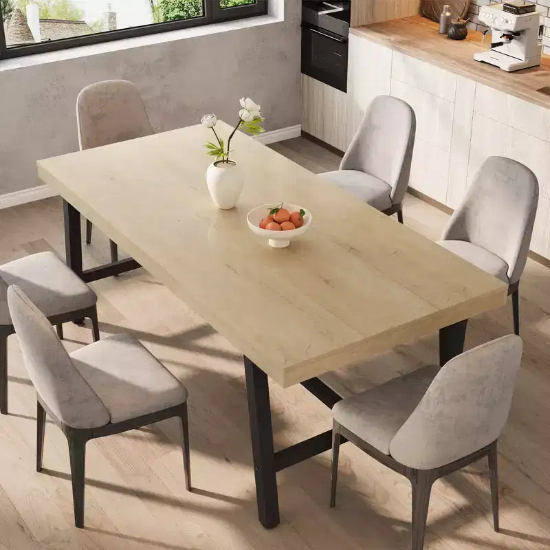 71 Table de salle à manger pour 6 à 10 personnes, table de cuisine rectangulaire de style ferme moderne, avec pieds réglables et cadre en métal robuste, pour salle à manger, salon, sans chaise