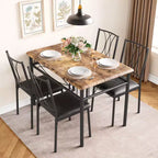 Table et chaises de cuisine, Ensemble de table à manger pour 4 avec chaises, Table à manger rectangulaire en métal et bois pour petits espaces, Appartement