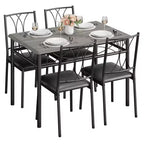 Table et chaises de cuisine, Ensemble de table à manger pour 4 avec chaises, Table à manger rectangulaire en métal et bois pour petits espaces, Appartement