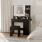 Coiffeuse avec miroir, grande table de maquillage de 94 cm avec tiroirs et tabouret, coiffeuse moderne pour petite chambre à coucher