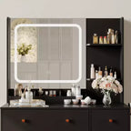 Coiffeuse avec miroir, grande table de maquillage de 94 cm avec tiroirs et tabouret, coiffeuse moderne pour petite chambre à coucher