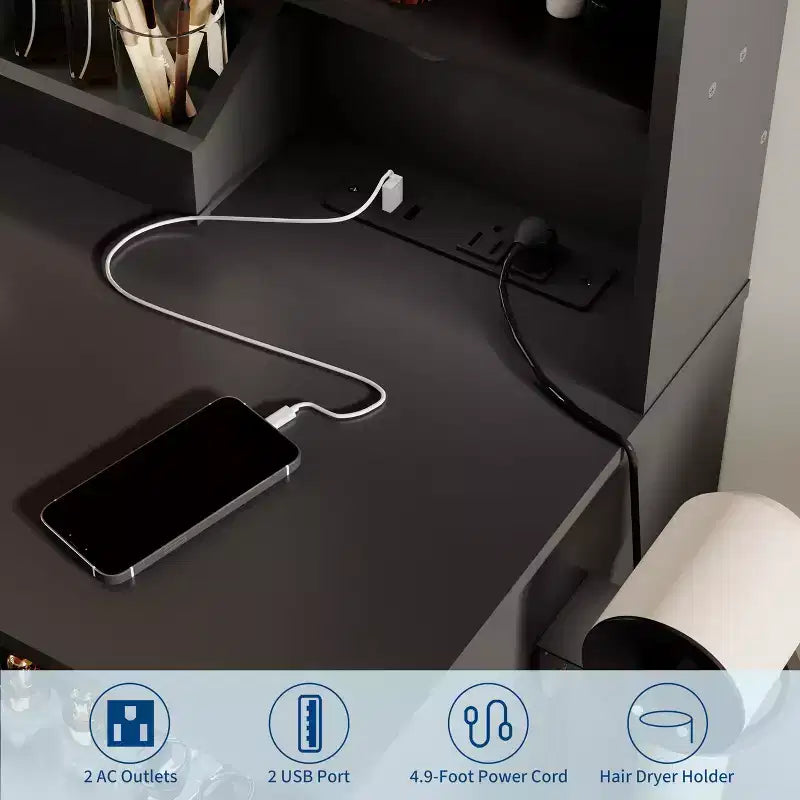Coiffeuse avec miroir, grande table de maquillage de 94 cm avec tiroirs et tabouret, coiffeuse moderne pour petite chambre à coucher
