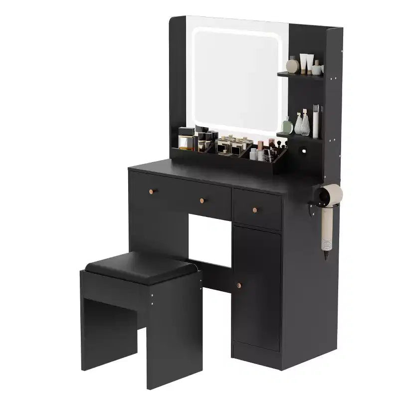 Coiffeuse avec miroir, grande table de maquillage de 94 cm avec tiroirs et tabouret, coiffeuse moderne pour petite chambre à coucher