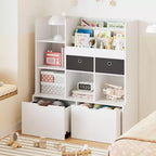 COZONY 47 Toy Storage Organizer with Drawers, Wooden Kids Bookshelf & Cubby Bookcase, Toy Chest for Playroom, Nursery, Kids Room, White