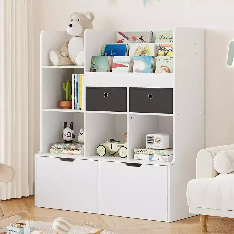 COZONY 47 Organisateur de Rangement de Jouets avec Tiroirs, Étagère à Livres en Bois et Bibliothèque à Casiers pour Enfants, Coffre à Jouets pour Salle de Jeux, Chambre de Bébé, Chambre d'Enfant, Blanc
