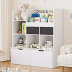 COZONY 47 Organisateur de Rangement de Jouets avec Tiroirs, Étagère à Livres en Bois et Bibliothèque à Casiers pour Enfants, Coffre à Jouets pour Salle de Jeux, Chambre de Bébé, Chambre d'Enfant, Blanc