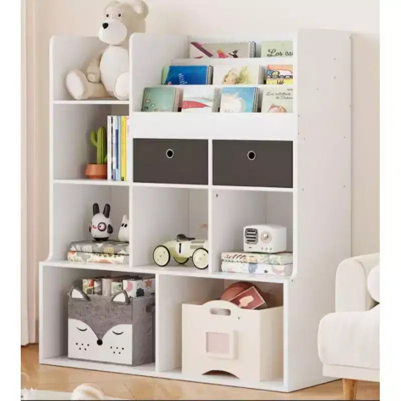COZONY 47 Organisateur de Rangement de Jouets avec Tiroirs, Étagère à Livres en Bois et Bibliothèque à Casiers pour Enfants, Coffre à Jouets pour Salle de Jeux, Chambre de Bébé, Chambre d'Enfant, Blanc